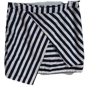 Asymmetrical, blue and white striped skirt with red zipper and back excellent